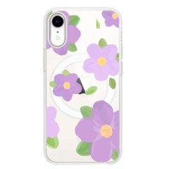 Чехол прозрачный Print Flower Color with MagSafe для iPhone XR Purple купить