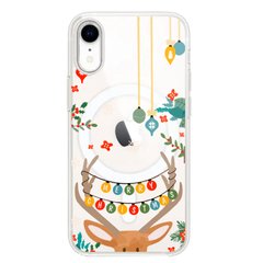 Чохол прозорий Print NEW YEAR with MagSafe для iPhone XR Deer antlers купити