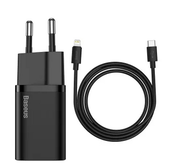 СЗУ Baseus Super Silicone PD Charger 20W (1 Type-C)+With Cable Type-C to Lightning Black - ash-mobile.com.ua - фото 1