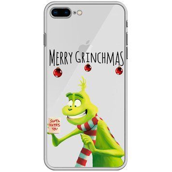Чохол прозорий Print NEW YEAR для iPhone 7 Plus | 8 Plus Merry Grinchmas - ash-mobile.com.ua - фото 1