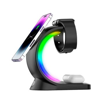 Бездротовий зарядний пристрій T17 3 в 1 RGB light Black - ash-mobile.com.ua - фото 1