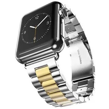 Ремешок Metal old 3-bead для Apple Watch 38mm | 40mm | 41mm Silver-Gold - ash-mobile.com.ua - фото 1