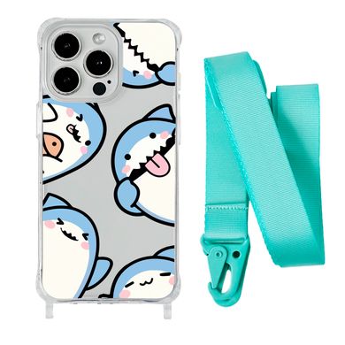 Чохол прозорий з ремінцем Print Shark для iPhone 15 PRO Shark More/Spearmint - ash-mobile.com.ua - фото 1