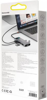 Перехідник для MacBook USB-C хаб Baseus Metal Gleam Series Multifunctional 9 в 1 Gray купити