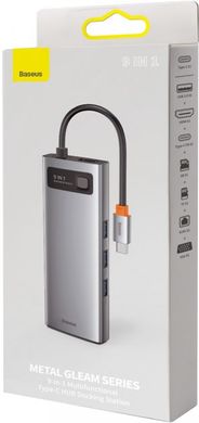 Перехідник для MacBook USB-C хаб Baseus Metal Gleam Series Multifunctional 9 в 1 Gray купити