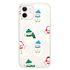Чохол прозорий Print NEW YEAR with MagSafe для iPhone 12 MINI Snowmen купити
