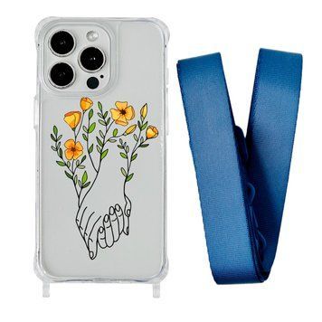 Чохол прозорий з ремінцем Print Leaves для iPhone 13 PRO MAX Hands Flower/Blue Cobalt - ash-mobile.com.ua - фото 1