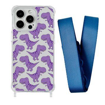 Чехол прозрачный с ремешком Print Dinosaur для iPhone 14 PRO Dinosaur/Blue Cobalt - ash-mobile.com.ua - фото 1