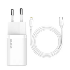 МЗП Baseus Super Silicone PD Charger 20W (1 Type-C)+With Cable Type-C to Lightning White купити