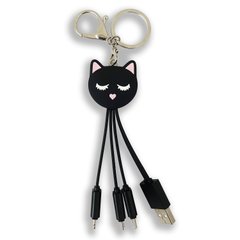 Кабель ASH Happy 3 in 1 USB (Micro-USB+Lightning+Type-C) Cat Black купити