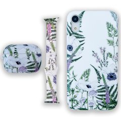 Комплект Beautiful Flowers для iPhone XR + Ремінець для Apple Watch 42/44/45 mm + Чохол для AirPods PRO Лаванда