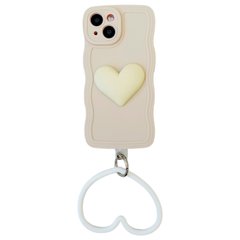 Чехол Волнистый с держателем сердцем для iPhone 15 Antique White
