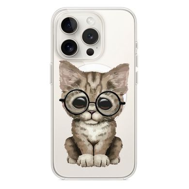Чехол прозрачный Print Animals with MagSafe для iPhone 15 PRO MAX Cat