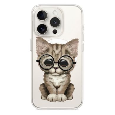 Чохол прозорий Print Animals with MagSafe для iPhone 15 PRO MAX Cat - ash-mobile.com.ua - фото 1