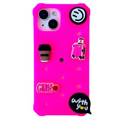 Чохол Crocsі Case + 3шт Jibbitz для iPhone 13 PRO MAX Electrik Pink