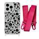 Чохол прозорий з ремінцем Print Flower для iPhone 16 PRO Floral Black/Rose Red