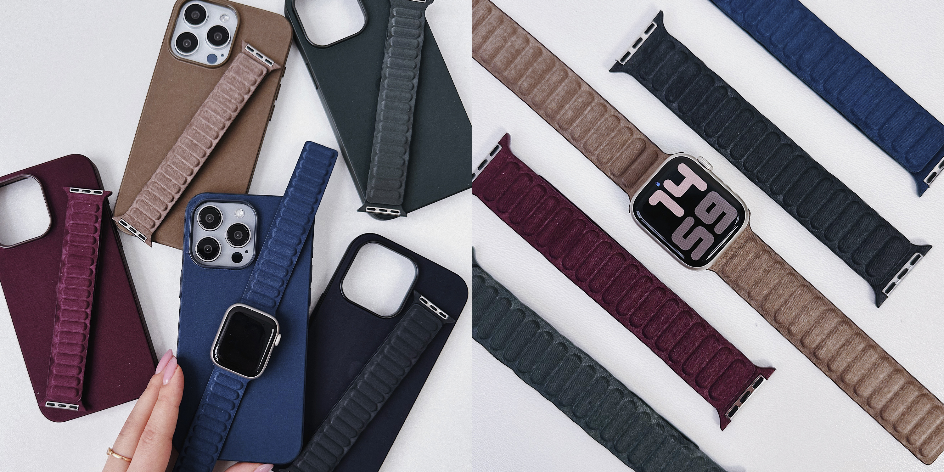 чохли для iPhone FineWoven Case with MagSafe та ремінці для Apple Watch FineWoven Magnetic Link